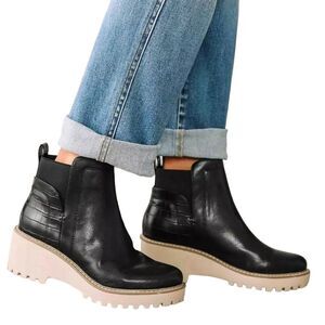 DV by Dolce Vita‎ Rielle Black Faux Leather Slip On Chelsea Ankle Boots Size 8.5